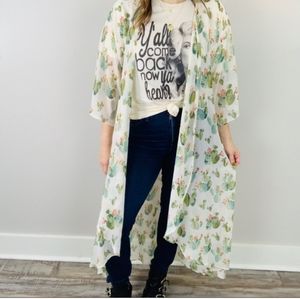 New- Stick Together Cactus Print Kimono Duster